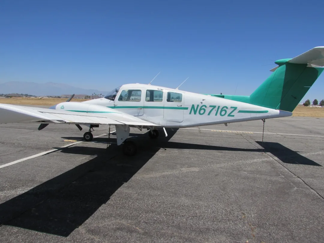 Beechcraft Duchess multi-engine training aircraft on the ramp at Riverside Municipal Airport