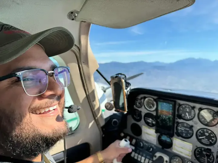 Beechcraft Duchess multi-engine training aircraft photographed from above over Southern California