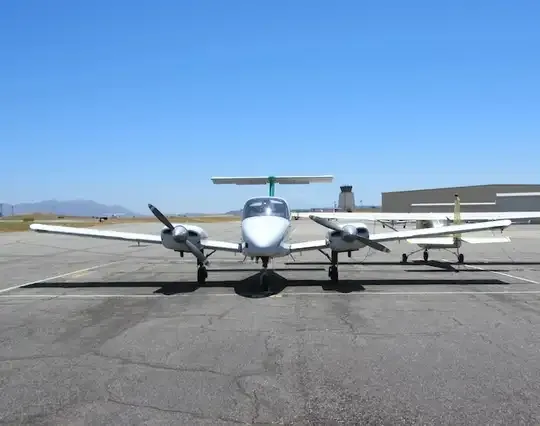 Multi-engine training aircraft on the ramp at Riverside Municipal Airport